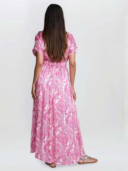 Gina Bacconi Floral Paisley A-Line Maxi Dress, Fuchsia - view 2, Fuchsia