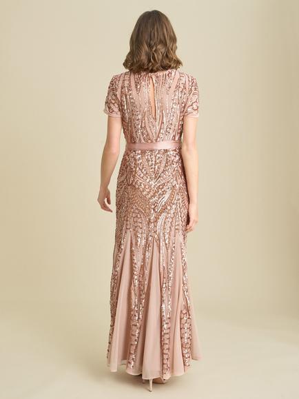 Gina Bacconi Embellished Pleated Maxi Dress, Rose Gold - view 2, Rose Gold