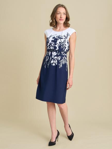 Gina Bacconi Minnie Floral Knee Length Shift Dress, Navy/White, Navy/White