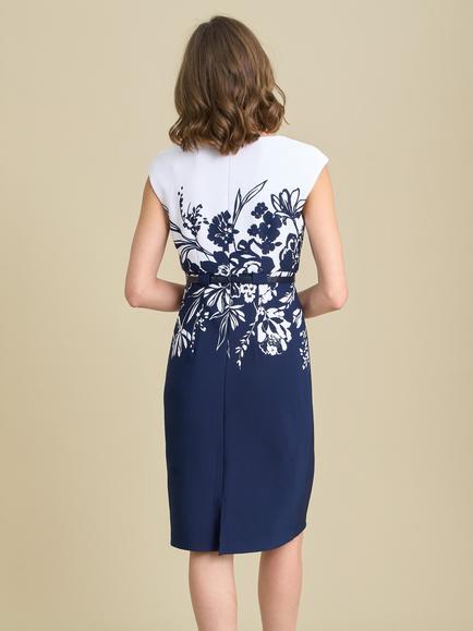 Gina Bacconi Minnie Floral Knee Length Shift Dress, Navy/White - view 2, Navy/White