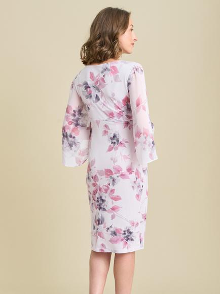 Gina Bacconi Floral Ruched Knee Length Dress, Pink - view 2, Pink