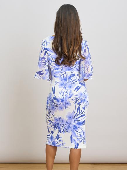Gina Bacconi Floral Ruched Midi Dress, Blue/White - view 2, Blue/White