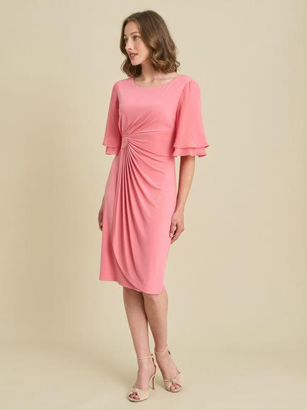 Gina Bacconi Ruched Knee Length Dress, Coral, Coral