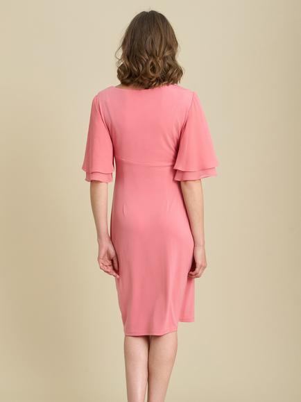 Gina Bacconi Ruched Knee Length Dress, Coral - view 2, Coral