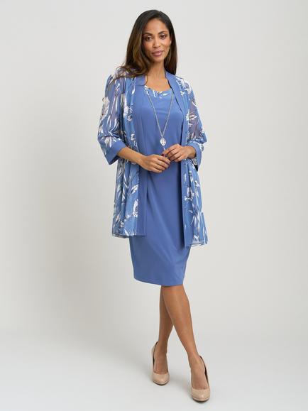Gina Bacconi Milana Floral Knee Length Shift Dress, Wedgewood, Wedgewood