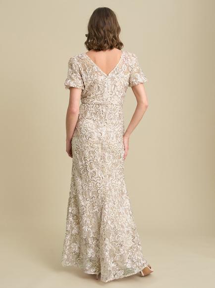Gina Bacconi Mimmi Floral Sequin Mermaid Maxi Dress, Champagne - view 2, Champagne