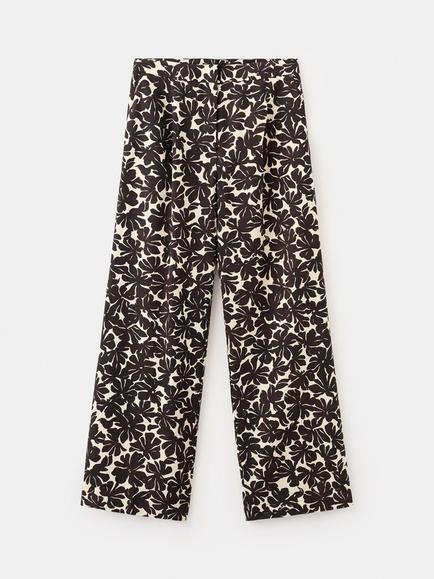 Mango Mid Rise Wide Leg Floral Print Trousers, Beige, Beige