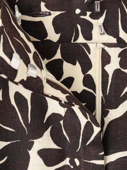Mango Mid Rise Wide Leg Floral Print Trousers, Beige - view 2, Beige
