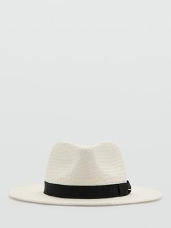Mango Straw Fedora Hat, White, White
