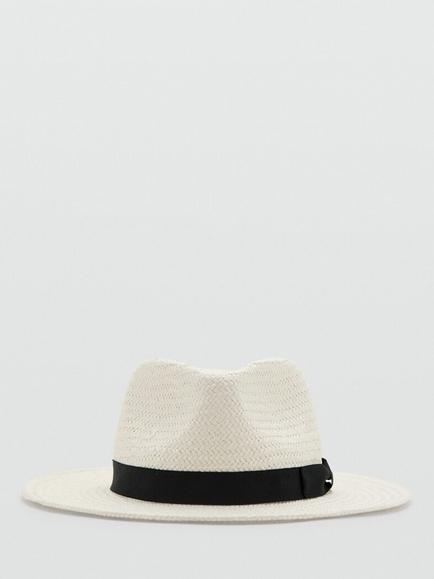 Mango Straw Fedora Hat, White, White