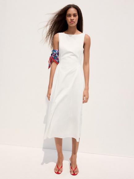Mango Boat Neck Midi Dress, White, White