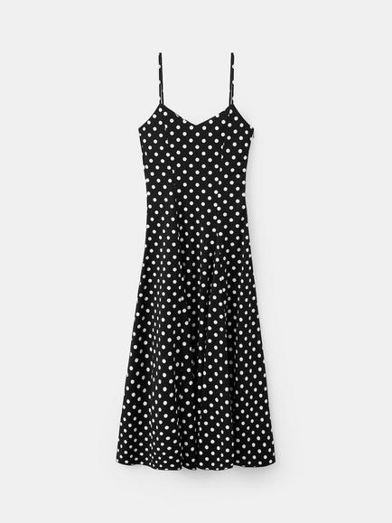 Mango Polka Dot A-Line Midi Dress, Black, Black