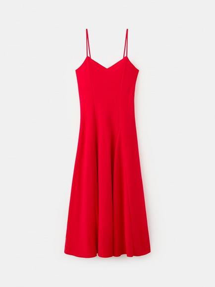 Mango Vestido Vale Sleeveless V-Neck Fit & Flare Midi Dress, Red, Red