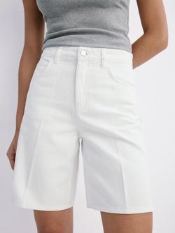Mango Tailored Cotton Shorts, Black, White