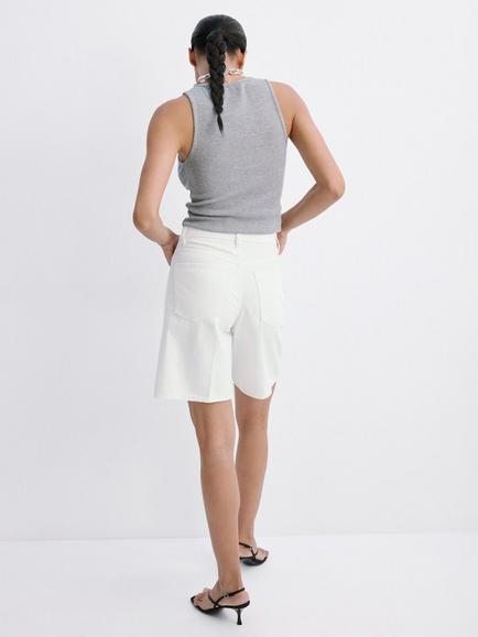 Mango Tailored Cotton Shorts, Black - view 2, White