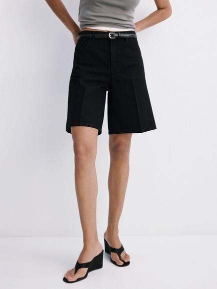 Mango Tailored Cotton Shorts, Black, Black