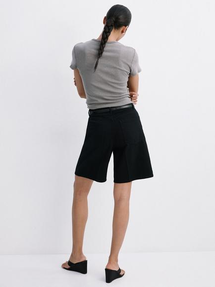 Mango Tailored Cotton Shorts, Black - view 2, Black