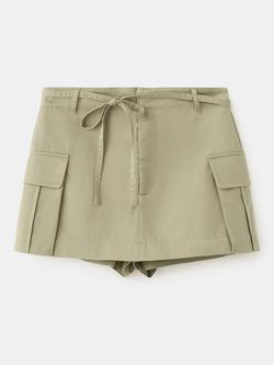 Mango Cotton Rich Skort Mini-Skirt, Khaki, Khaki
