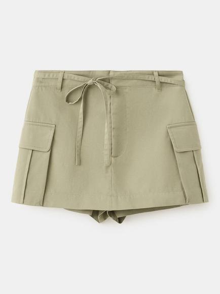 Mango Cotton Rich Skort Mini-Skirt, Khaki, Khaki