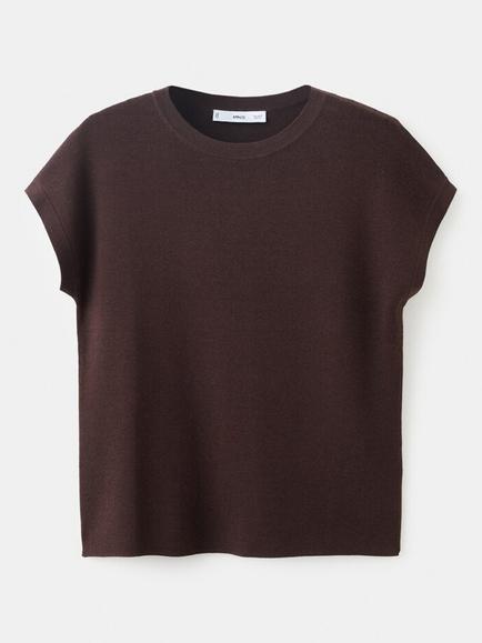 Mango Cotton Blend Slim Fit T-Shirt, Brown, Brown