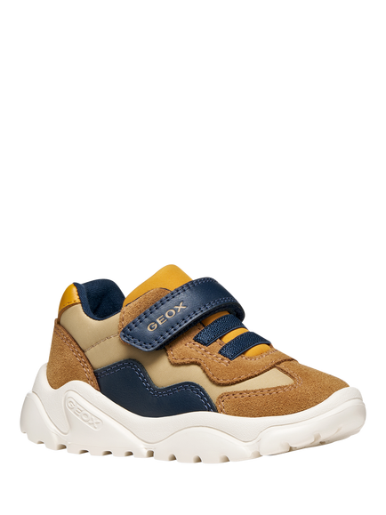 Geox Kids' Lightfloppy Trainers, Caramel/Navy - view 2, Caramel/Navy