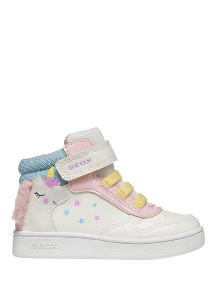 Geox Kids' Eclyper Mid Cut Trainers, White/Pink, White/Pink