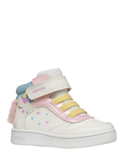 Geox Kids' Eclyper Mid Cut Trainers, White/Pink - view 2, White/Pink