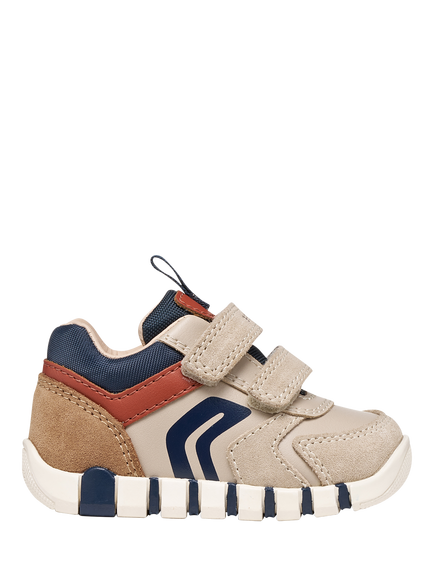 Geox Kids' Iupidoo Fist Step Trainers, Light Taupe/Orange, Light Taupe/Orange