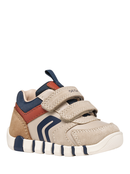 Geox Kids' Iupidoo Fist Step Trainers, Light Taupe/Orange - view 2, Light Taupe/Orange