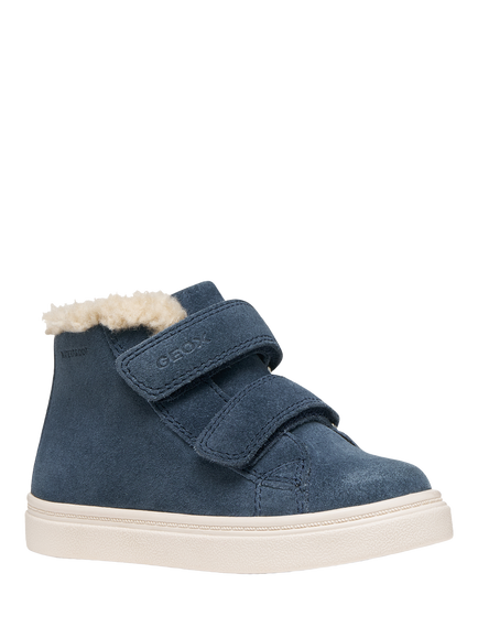 Geox Kids' Nashik Faux Fur Trainers, Navy - view 2, Navy