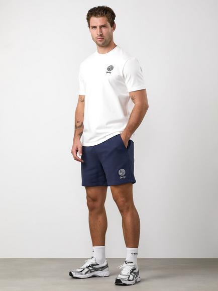 Gym King Heritage Crest Crew Neck Cotton Jersey T-Shirt, Cream/Indigo Blue