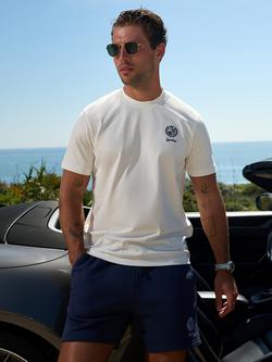 Gym King Heritage Crest Crew Neck Cotton Jersey T-Shirt - view 2, Cream/Indigo Blue