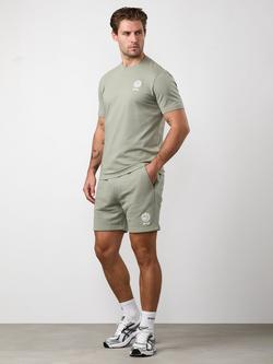 Gym King Heritage Crest Cotton Shorts, Indigo Blue, Soft Khaki