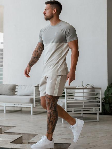 Gym King Contrast Panel Crew Neck Cotton Blend T-Shirt, Marl/Grey/White - view 2, Stone/Taupe/White