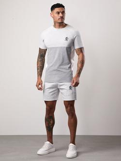 Gym King Contrast Panel Crew Neck Cotton Blend T-Shirt, Marl/Grey/White, Marl/Grey/White