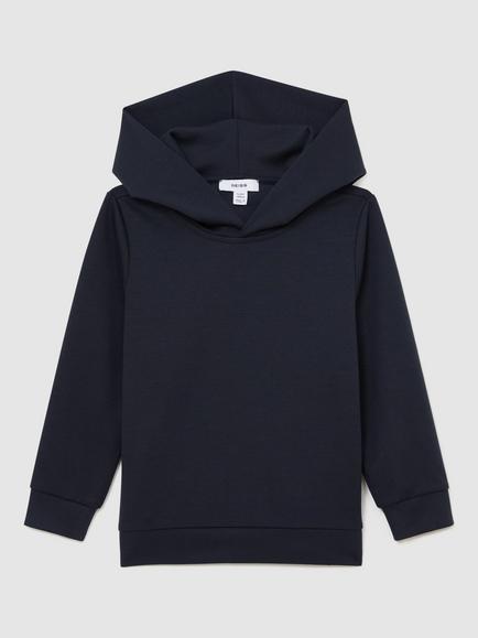 Reiss Kids' Premium Interlock Jersey Hoodie, Navy Blue, Navy Blue