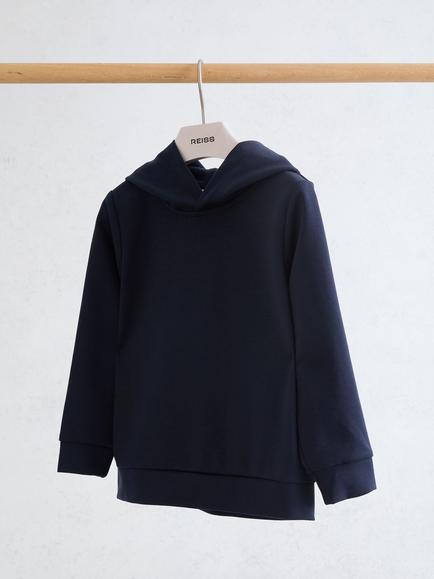 Reiss Kids' Premium Interlock Jersey Hoodie, Navy Blue - view 2, Navy Blue