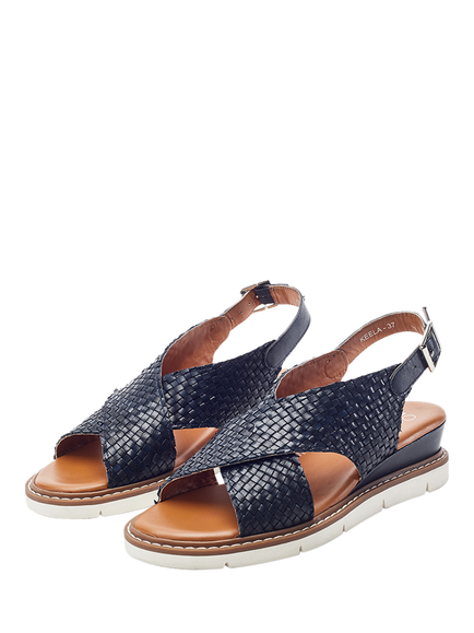 Moda in Pelle Keela Woven Leather Strappy Sandals - view 2, Navy