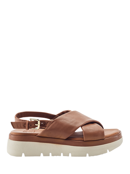 Moda in Pelle Nettina Leather Cross Strap Sandals, Tan, Tan