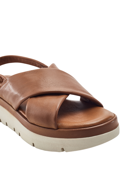Moda in Pelle Nettina Leather Cross Strap Sandals, Tan - view 2, Tan