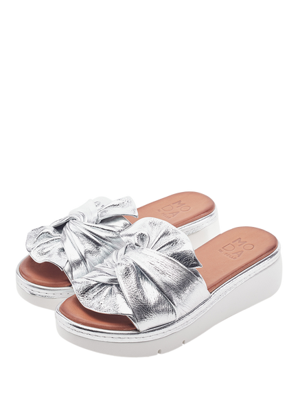 Moda in Pelle Ollin Leather Twist Slider Sandals, Silver - view 2, Silver