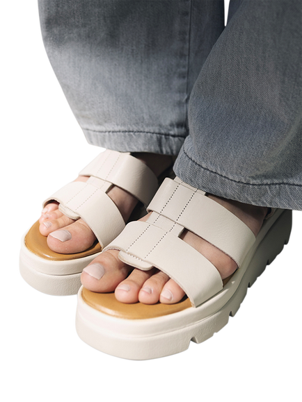 Moda in Pelle Stathes Leather Wedge Heel Strappy Sandals - view 2, Off White