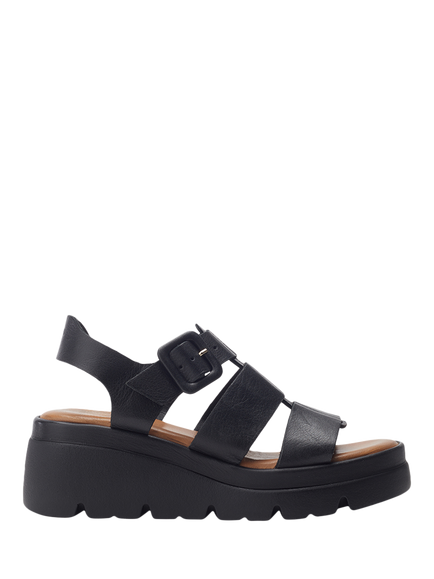 Moda in Pelle Stathes Leather Wedge Heel Strappy Sandals, Black
