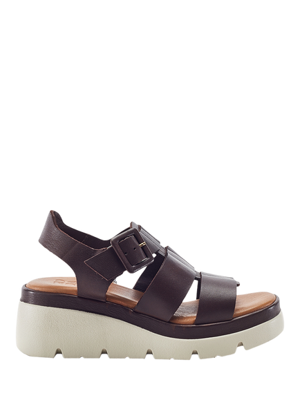 Moda in Pelle Stathes Leather Wedge Heel Strappy Sandals, Dark Brown