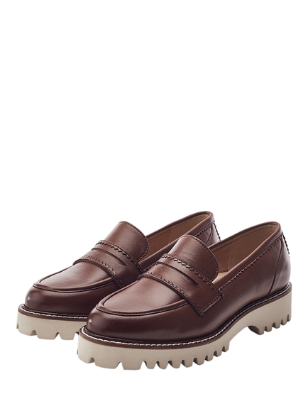 Moda in Pelle Eleyna Leather Chunky Loafers - view 2, Brown