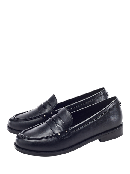 Moda in Pelle Ema Leather Penny Loafers, Black - view 2, Black