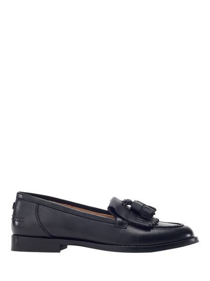 Moda in Pelle Florana Leather Tassel Trim Loafers, Black, Black