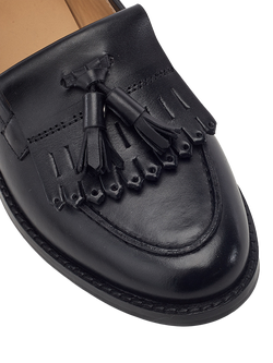 Moda in Pelle Florana Leather Tassel Trim Loafers, Black - view 2, Black