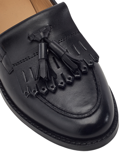 Moda in Pelle Florana Leather Tassel Trim Loafers, Black - view 2, Black