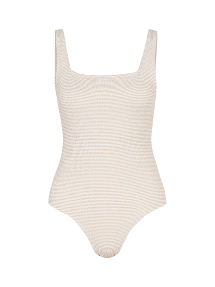 Accessorize Shimmer Crinkle Textured Swimsuit, White, White